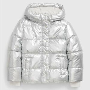 Gap Kids Cold Control Max Hooded Fleece Lined Puffer Jacket, Silver Size Large